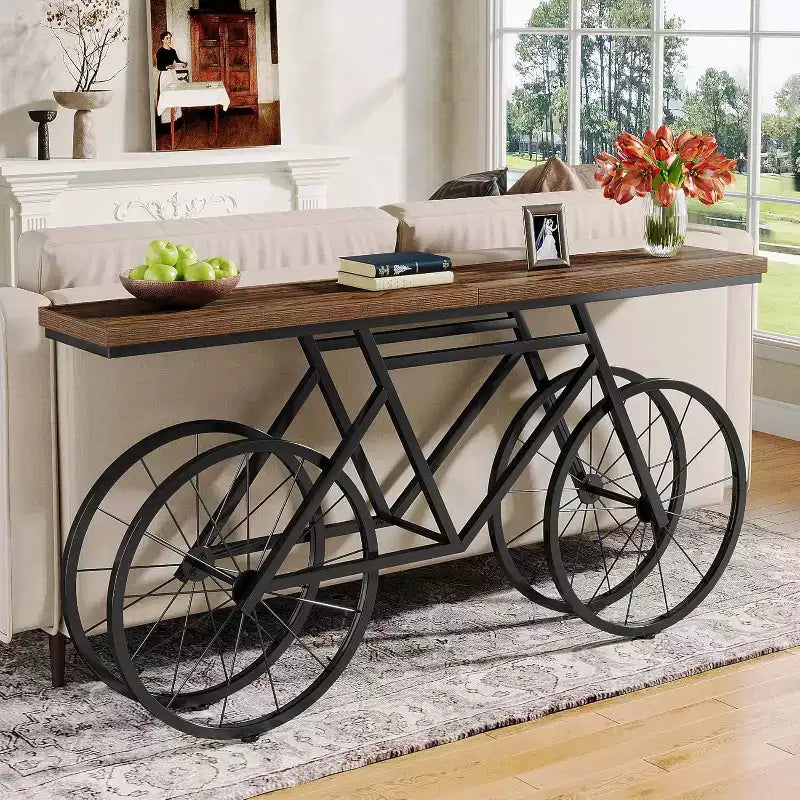 Tribesigns Table console étroite de 180 cm avec base en métal en forme de vélo, longue table de canapé derrière le canapé pour l'entrée du salon