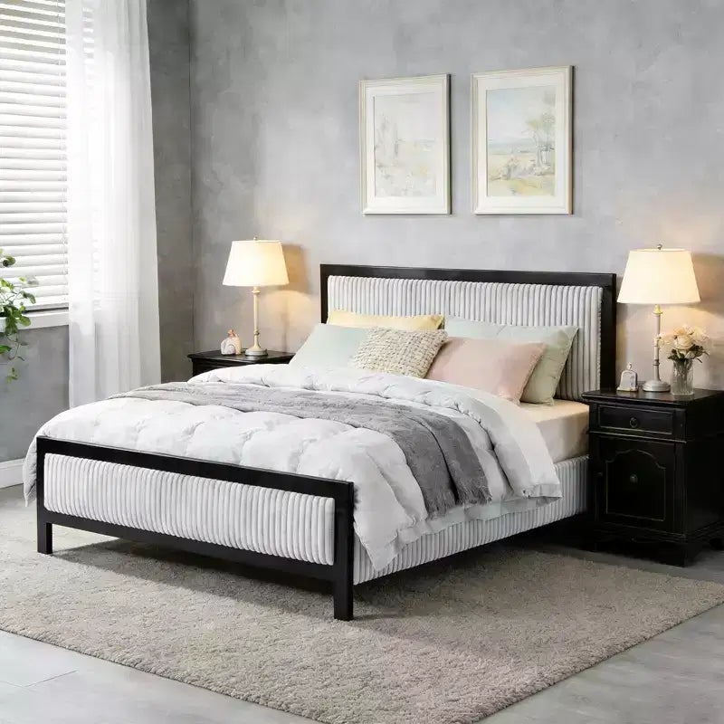 Lit plateforme Christopher Knight Home Verve contemporain en bois d'hévéa rembourré avec tête de lit