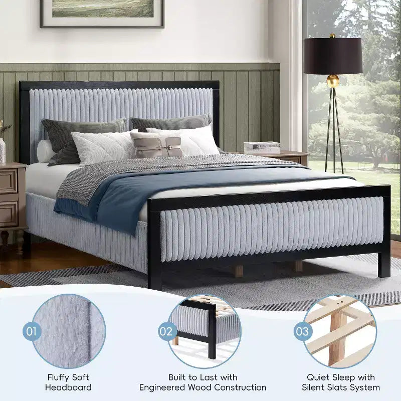 Lit plateforme Christopher Knight Home Verve contemporain en bois d'hévéa rembourré avec tête de lit