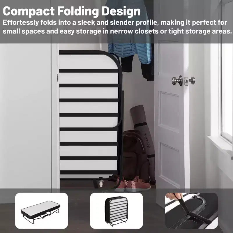 Continental Sleep, lit pliant escamotable de 40 cm avec 5 matelas en mousse à mémoire de forme, cadre pliant en métal robuste, idéal pour adultes et enfants
