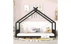 Lit élégant en métal pleine grandeur avec cadre en forme de maison pour chambres stylées