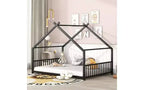 Lit élégant en métal pleine grandeur avec cadre en forme de maison pour chambres stylées