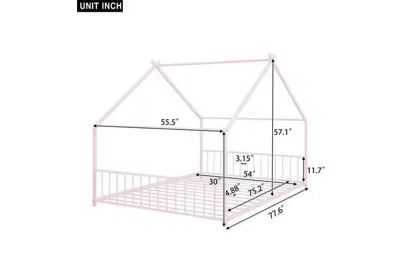Lit élégant en métal pleine grandeur avec cadre en forme de maison pour chambres stylées