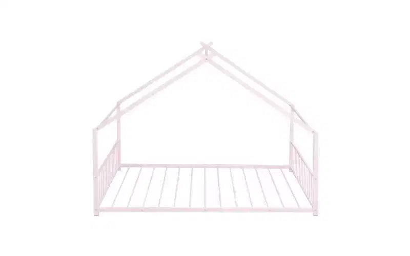 Lit élégant en métal pleine grandeur avec cadre en forme de maison pour chambres stylées