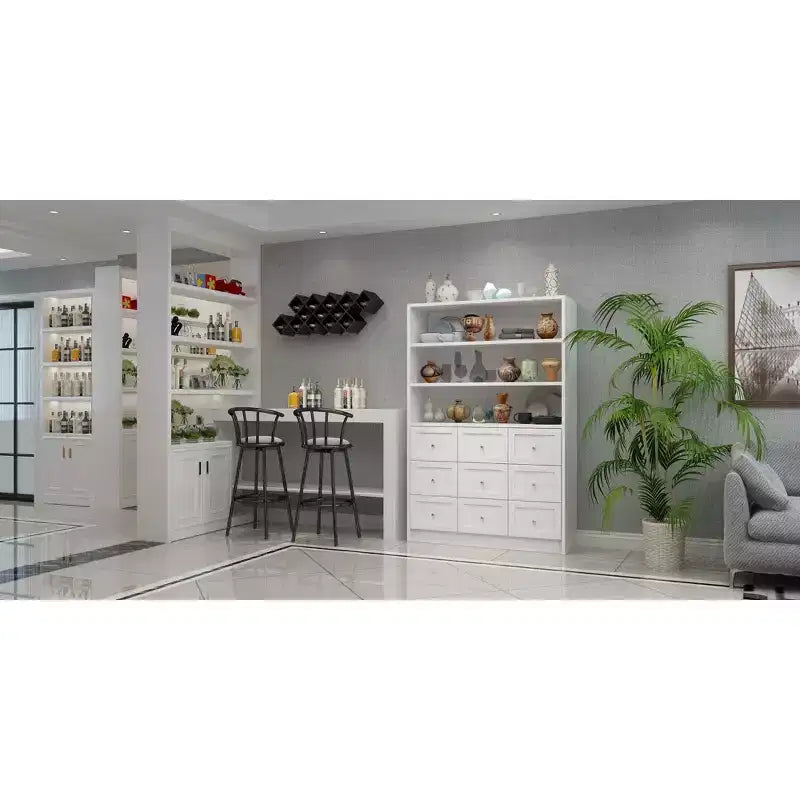 Commode de salon Famapy, multi-rangements avec étagère ouverte, blanche