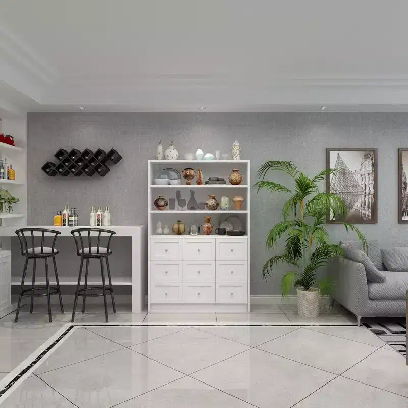 Commode de salon Famapy, multi-rangements avec étagère ouverte, blanche