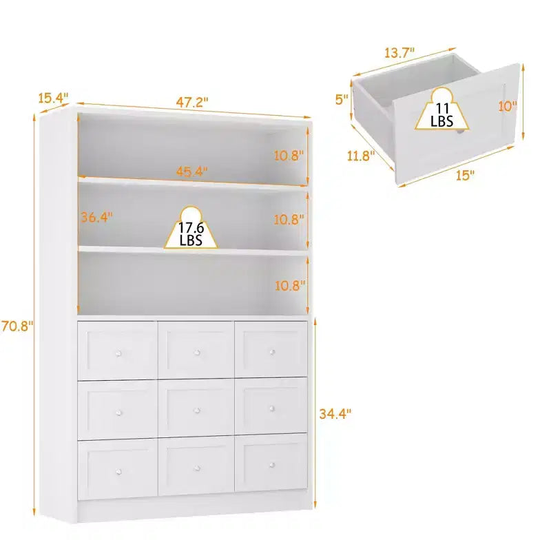 Commode de salon Famapy, multi-rangements avec étagère ouverte, blanche