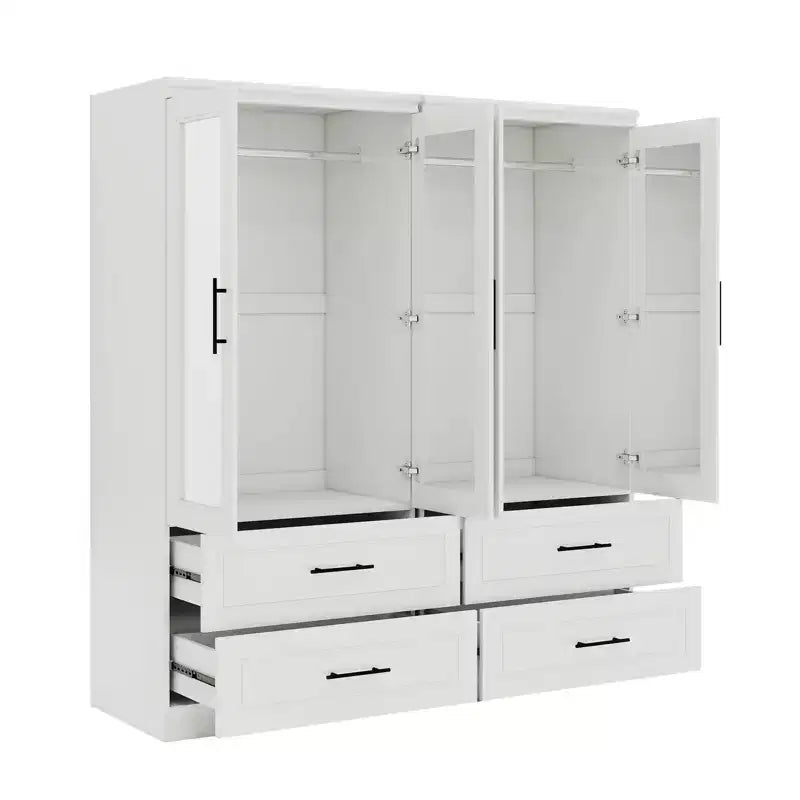 Armoire en bois blanc Keloyid de 160 cm avec 4 tiroirs et 4 portes