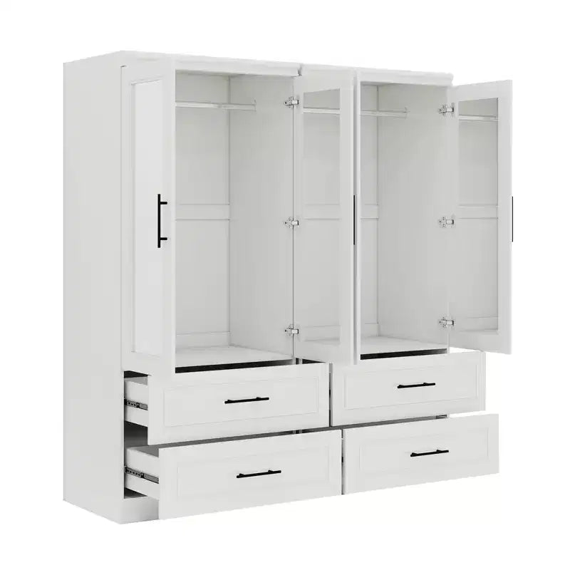 Armoire en bois blanc Keloyid de 160 cm avec 4 tiroirs et 4 portes