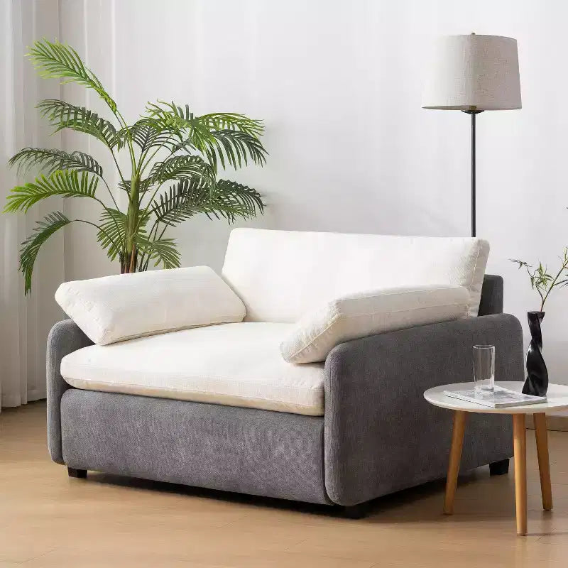 Fauteuil individuel oversize en chenille Zeus & Ruta 50 x 43, fauteuil d'appoint à assise large et profonde (jaune/bleu/gris)