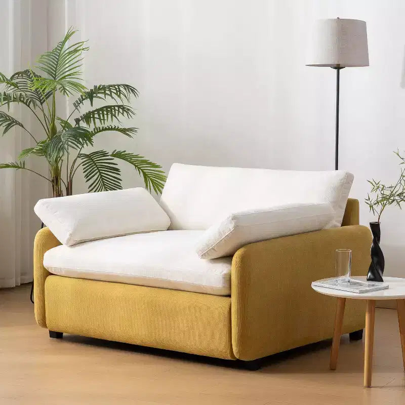 Fauteuil individuel oversize en chenille Zeus & Ruta 50 x 43, fauteuil d'appoint à assise large et profonde (jaune/bleu/gris)