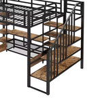 Lit mezzanine en métal pleine grandeur Whisen de 232 cm (91,5 po) de long x 143 cm (56,3 po) de large avec escalier, table de rangement basse et étagères de rangement