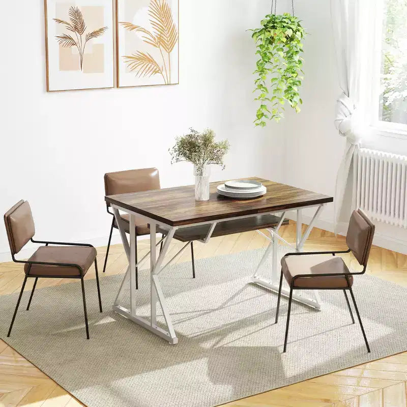 HOMCOM Table à manger extensible 4-6 personnes 63-47, Table à manger extensible style ferme avec piètement tréteaux, Table de cuisine