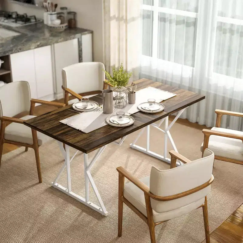 HOMCOM Table à manger extensible 4-6 personnes 63-47, Table à manger extensible style ferme avec piètement tréteaux, Table de cuisine