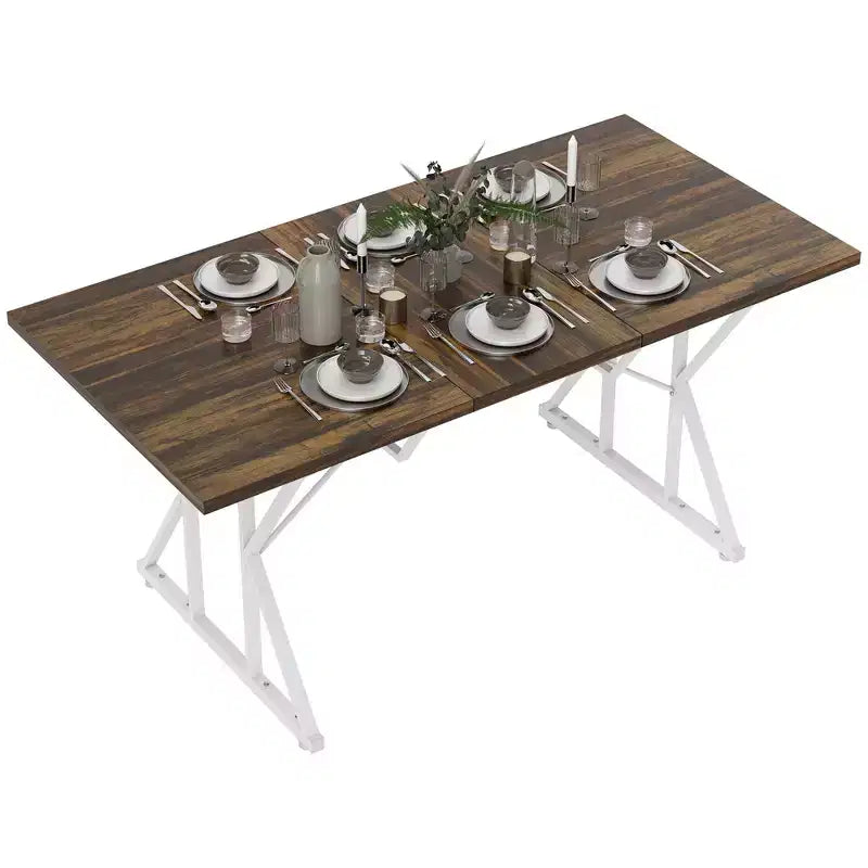 HOMCOM Table à manger extensible 4-6 personnes 63-47, Table à manger extensible style ferme avec piètement tréteaux, Table de cuisine