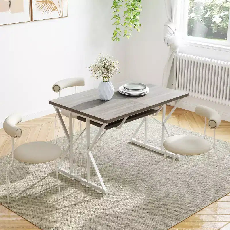 HOMCOM Table à manger extensible 4-6 personnes 63-47, Table à manger extensible style ferme avec piètement tréteaux, Table de cuisine