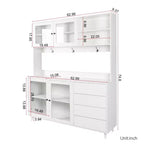 Buffet de cuisine 63W, armoire de rangement pour garde-manger, avec tiroirs, crochets de suspension et étagère à micro-ondes, blanc-ModernLuxe