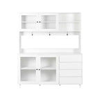 Buffet de cuisine 63W, armoire de rangement pour garde-manger, avec tiroirs, crochets de suspension et étagère à micro-ondes, blanc-ModernLuxe
