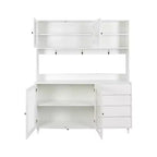 Buffet de cuisine 63W, armoire de rangement pour garde-manger, avec tiroirs, crochets de suspension et étagère à micro-ondes, blanc-ModernLuxe