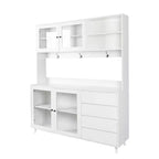 Buffet de cuisine 63W, armoire de rangement pour garde-manger, avec tiroirs, crochets de suspension et étagère à micro-ondes, blanc-ModernLuxe
