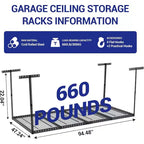 Support de rangement suspendu réglable en hauteur pour garage, en métal, capacité 300 kg