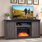 Meuble TV EROMMY 63 pour téléviseurs jusqu'à 80 pouces avec étagères de rangement ouvertes et placards