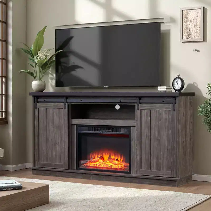 Meuble TV EROMMY 63 pour téléviseurs jusqu'à 80 pouces avec étagères de rangement ouvertes et placards
