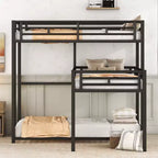 Lit superposé triple en métal en forme de L Whisen avec 2 échelles - Noir