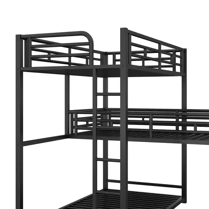 Lit superposé triple en métal en forme de L Whisen avec 2 échelles - Noir
