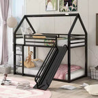 Whisen Twin over Twin Metal House Bunk Bed with Convertible Slide and Ladder