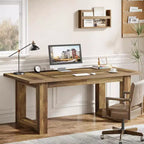 Lantine Bureau d'ordinateur de direction de 160 cm, Table d'écriture industrielle avec base en bois massif pour bureau à domicile