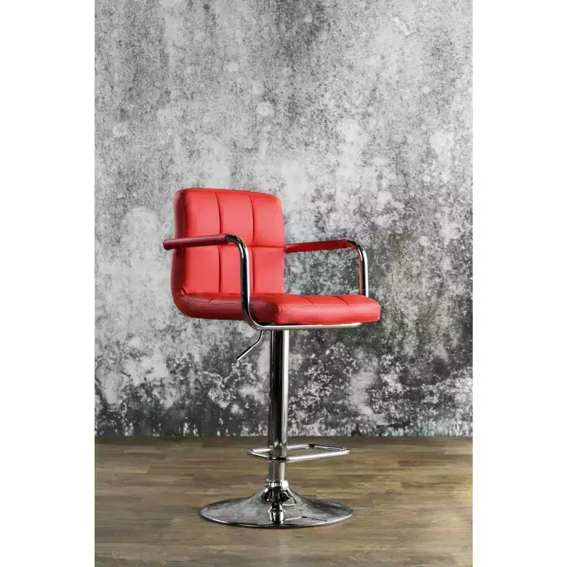 Tabouret de bar réglable Simple Relax en similicuir et métal, avec accoudoirs, rouge
