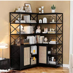 Garvee Étagère d'angle industrielle à 6 niveaux, bibliothèque en forme de L avec armoire de rangement, grande étagère de présentation pour bureau à domicile, salon, cuisine