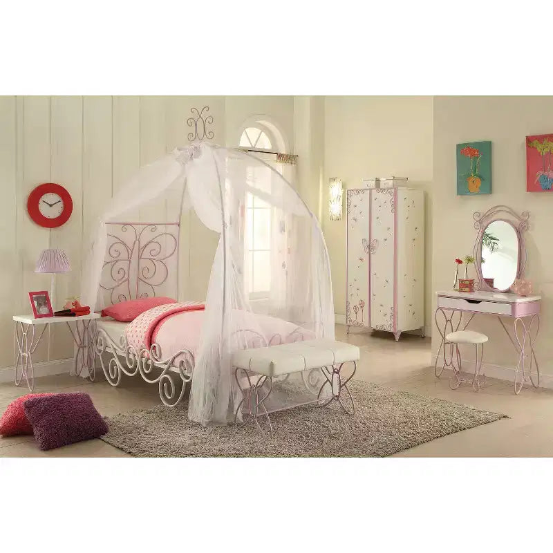 Banc de chambre Simple Relax en similicuir avec piètement papillon, blanc et violet clair
