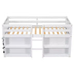 Lit cabane mezzanine bas pour enfant Whisen 79,8''L * 43,9''W avec étagères à deux niveaux et lumière LED