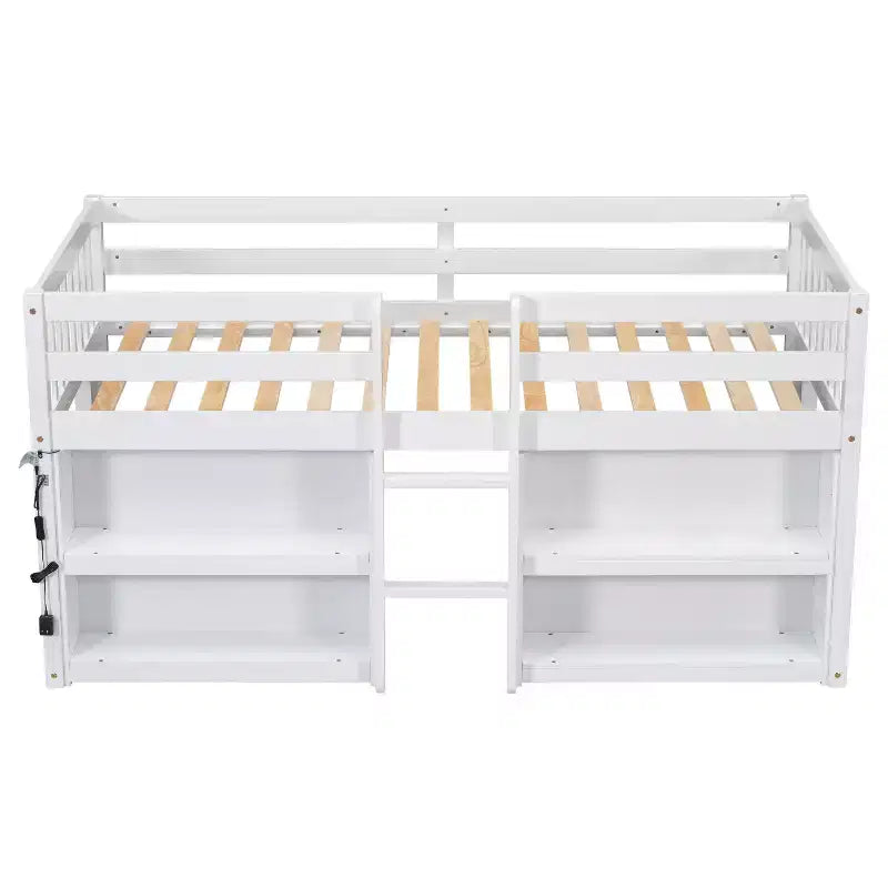 Lit cabane mezzanine bas pour enfant Whisen 79,8''L * 43,9''W avec étagères à deux niveaux et lumière LED