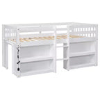 Lit cabane mezzanine bas pour enfant Whisen 79,8''L * 43,9''W avec étagères à deux niveaux et lumière LED