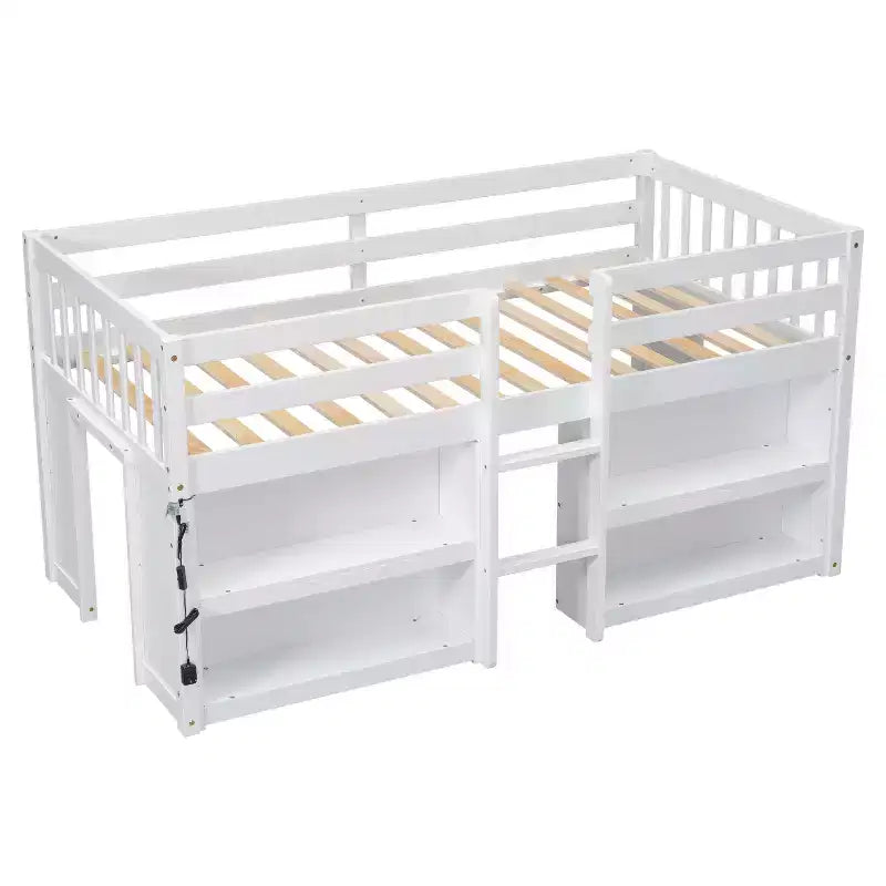 Lit cabane mezzanine bas pour enfant Whisen 79,8''L * 43,9''W avec étagères à deux niveaux et lumière LED