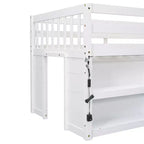 Lit cabane mezzanine bas pour enfant Whisen 79,8''L * 43,9''W avec étagères à deux niveaux et lumière LED