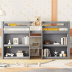 Lit cabane mezzanine bas pour enfant Whisen 79,8''L * 43,9''W avec étagères à deux niveaux et lumière LED