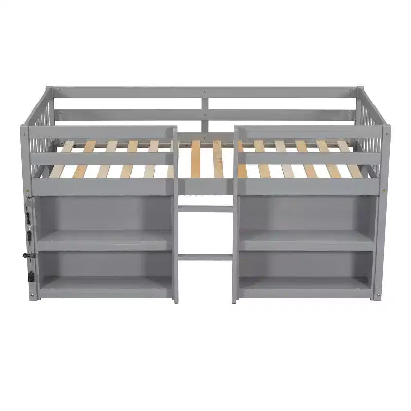 Lit cabane mezzanine bas pour enfant Whisen 79,8''L * 43,9''W avec étagères à deux niveaux et lumière LED
