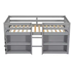 Lit cabane mezzanine bas pour enfant Whisen 79,8''L * 43,9''W avec étagères à deux niveaux et lumière LED