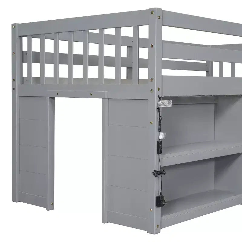 Lit cabane mezzanine bas pour enfant Whisen 79,8''L * 43,9''W avec étagères à deux niveaux et lumière LED