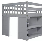 Lit cabane mezzanine bas pour enfant Whisen 79,8''L * 43,9''W avec étagères à deux niveaux et lumière LED