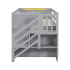 Lit bas mezzanine double Whisen 94,6L x 42,3W en bois massif avec escalier, tiroir et étagère, design moderne et épuré