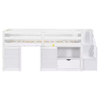 Lit bas mezzanine double Whisen 94,6L x 42,3W en bois massif avec escalier, tiroir et étagère, design moderne et épuré