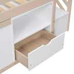 Lit bas mezzanine double Whisen 94,6L x 42,3W en bois massif avec escalier, tiroir et étagère, design moderne et épuré
