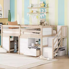 Whisen 94.6L x 42.3W Solid Wood Twin Size Low Loft Bed With Stair, Drawer And Shelf, Modern & Clean Design