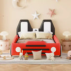 Lit plate-forme en forme de voiture de course, taille jumeau, avec roues, jaune
