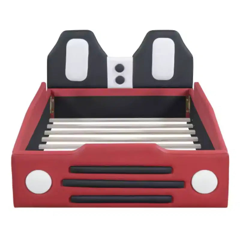 Lit plate-forme en forme de voiture de course, taille jumeau, avec roues, jaune